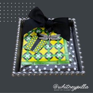 3/$20 Mudpie Gift Beaded Metal Napkin Holder with Dragonfly weight + napkins